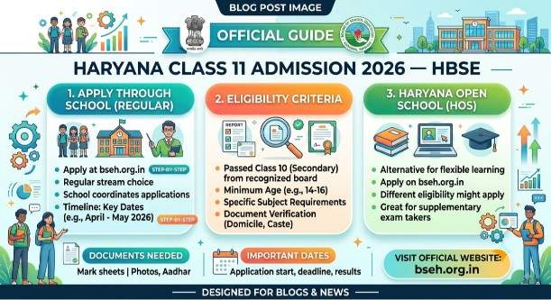 Haryana Class 11 Admission 2026 — HBSE Apply Through School at bseh.org.in, Eligibility & Open School