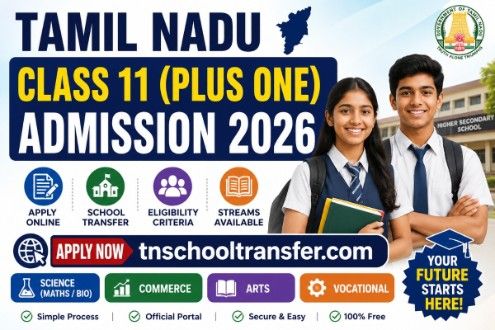Tamil Nadu Class 11 Plus One Admission 2026 — Apply, School Transfer at tnschooltransfer.com, Eligibility & Streams