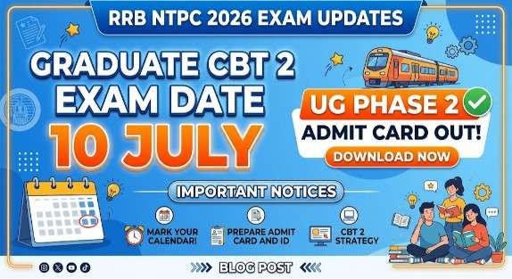 RRB NTPC 2026 — Graduate CBT 2 Exam Date 10 July, UG Phase 2 Admit Card Out